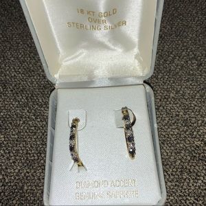 💎18k Gold over sterling Sapphire diamond hoops💫